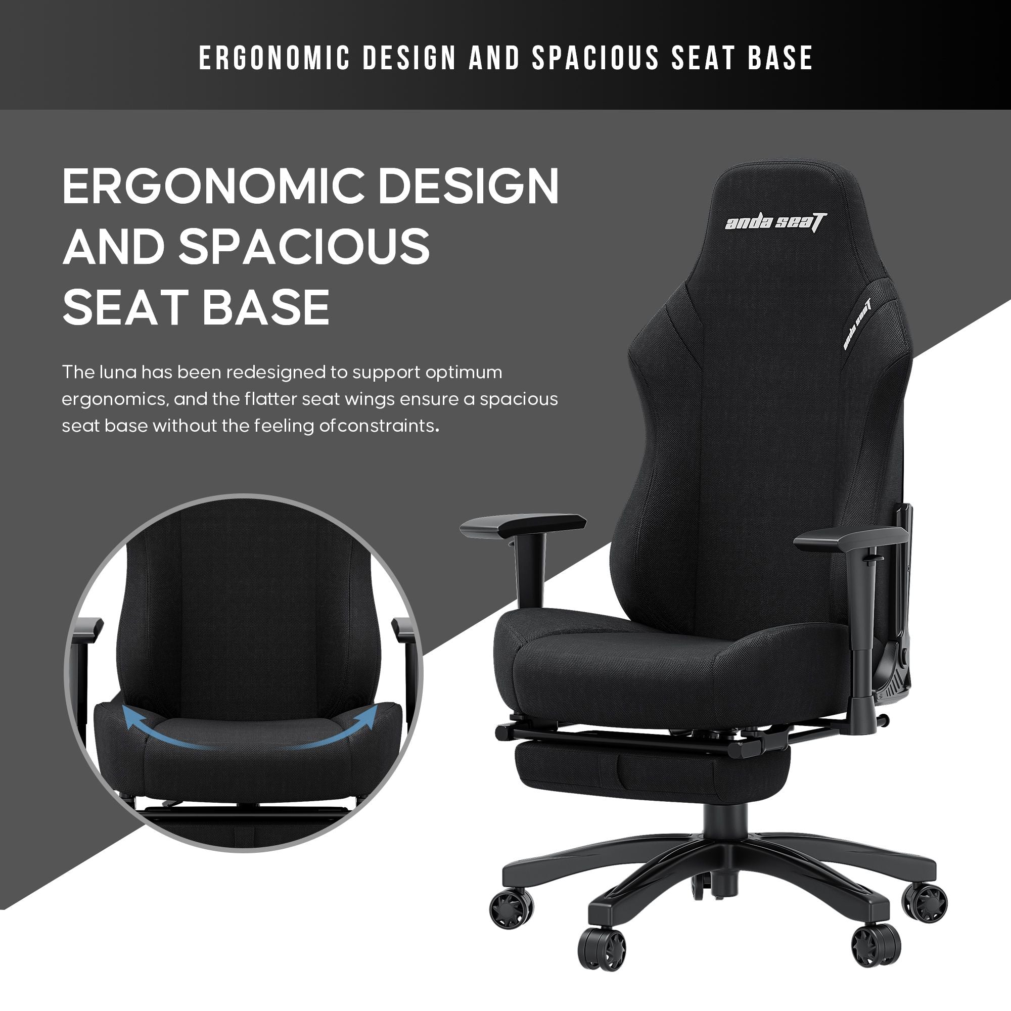 Andaseat Luna Pro with Footrest, Large Gaming Chair, Fabric Andaseat Luna Pro with Footrest, Large Gaming Chair, Fabric
